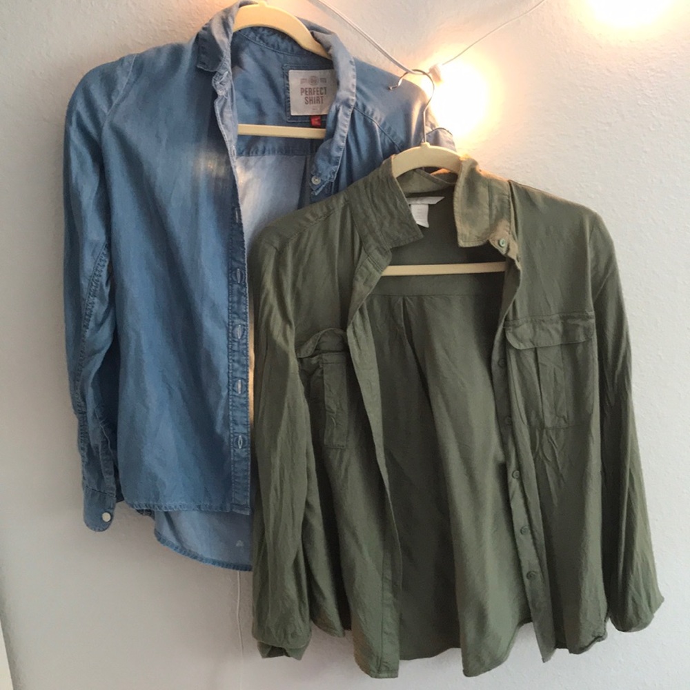 SET of both blue and green button downs